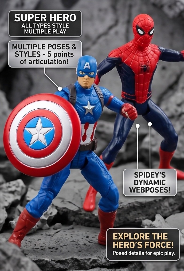 Super Hero Action Figure Set of 5 for Kids Age 3+