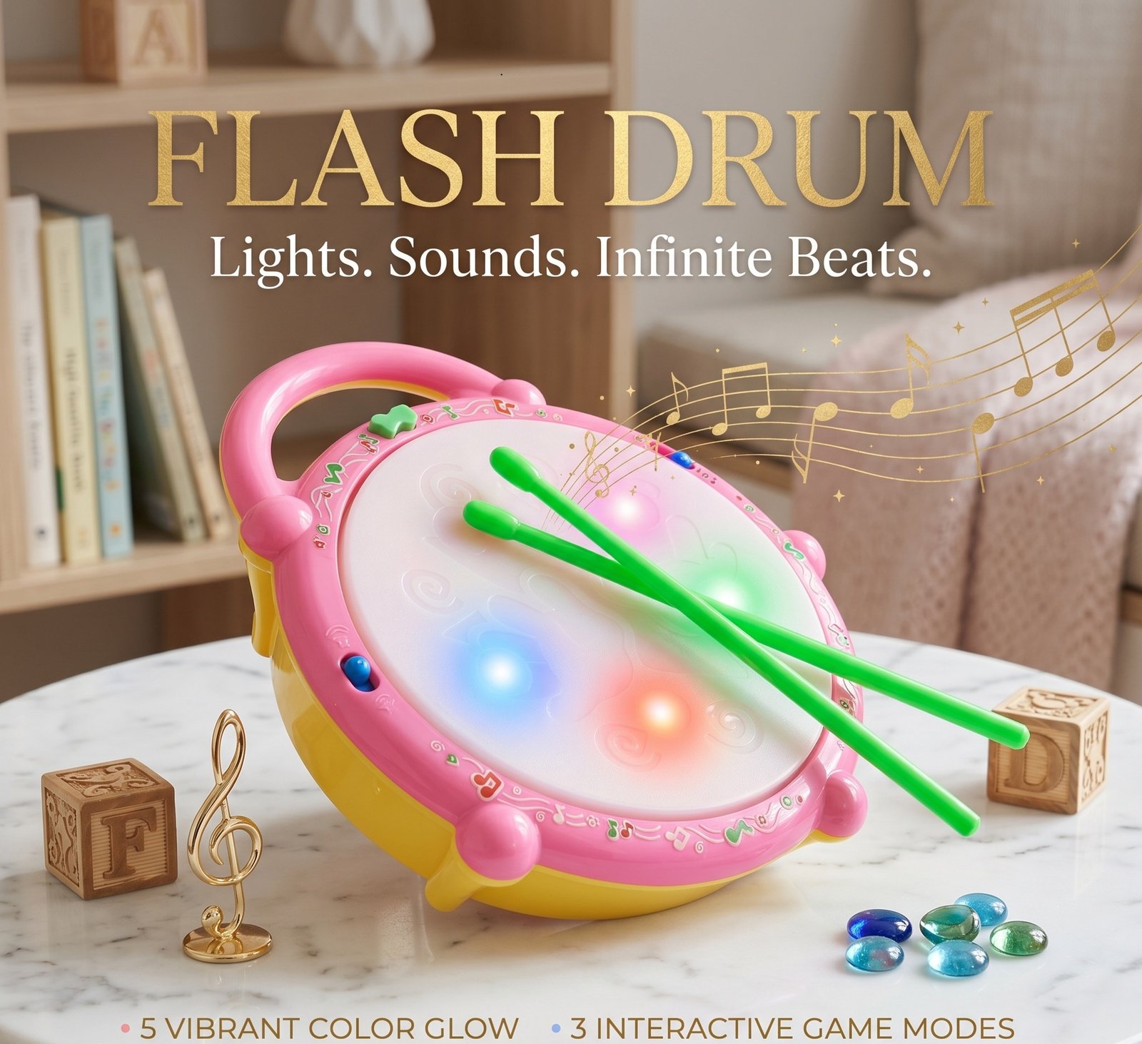 Musical Drum Toy for Kids Flash Drum Toyset for Kids, Boys and babies with 2 Mallets Xylophone